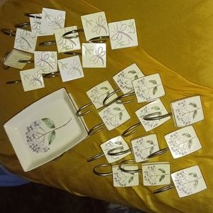 Floral and dragonfly design ceramic tile soap dish and shower hooks